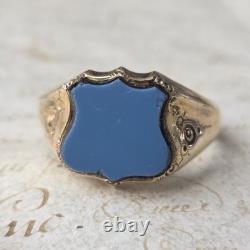 Bague Chevalière Plaqué Or Ecusson en Agate Napoléon III Bijou Ancien XIXè