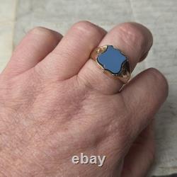 Bague Chevalière Plaqué Or Ecusson en Agate Napoléon III Bijou Ancien XIXè