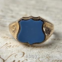 Bague Chevalière Plaqué Or Ecusson en Agate Napoléon III Bijou Ancien XIXè