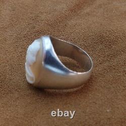 Bague chevalière Argent serti Camée coquille Profil féminin XIXe Napoéon III