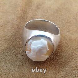 Bague chevalière Argent serti Camée coquille Profil féminin XIXe Napoéon III