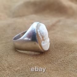 Bague chevalière Argent serti Camée coquille Profil féminin XIXe Napoéon III