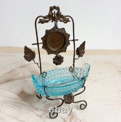 Baguier Vide Poche Porte Montre Laiton et Verre Bleu Napoléon III XIXè