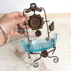 Baguier Vide Poche Porte Montre Laiton et Verre Bleu Napoléon III XIXè