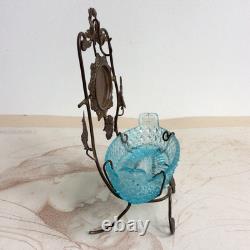Baguier Vide Poche Porte Montre Laiton et Verre Bleu Napoléon III XIXè