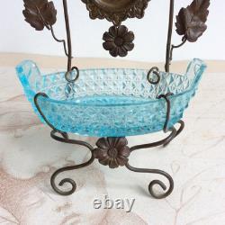 Baguier Vide Poche Porte Montre Laiton et Verre Bleu Napoléon III XIXè