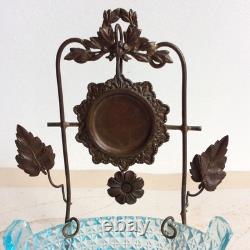 Baguier Vide Poche Porte Montre Laiton et Verre Bleu Napoléon III XIXè