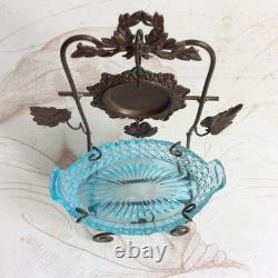 Baguier Vide Poche Porte Montre Laiton et Verre Bleu Napoléon III XIXè