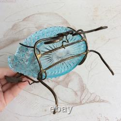 Baguier Vide Poche Porte Montre Laiton et Verre Bleu Napoléon III XIXè