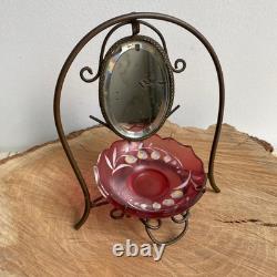 Baguier Vide Poche Porte Montre Miroir Laiton et Verre Muguet III XIXè