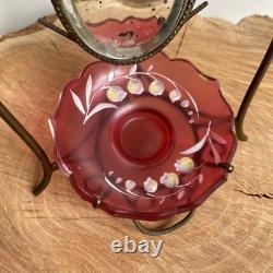 Baguier Vide Poche Porte Montre Miroir Laiton et Verre Muguet III XIXè