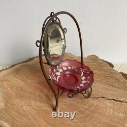 Baguier Vide Poche Porte Montre Miroir Laiton et Verre Muguet III XIXè