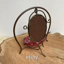 Baguier Vide Poche Porte Montre Miroir Laiton et Verre Muguet III XIXè