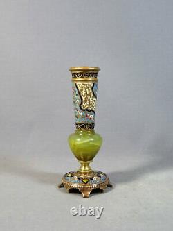 Beau Chandelier Bougeoir, Bronze, Emaux Cloisonnés ciselés, XIXe dlg Barbedienne