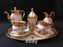 Beau Service Tête À Tête À Café Ou The Decors Empire Porcelaine 6 Pièces XIX