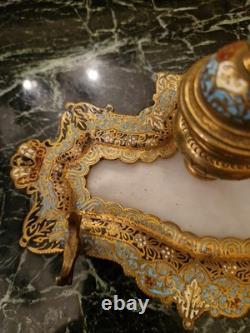 Bel Encrier Ancien En Bronze Et émail Cloisonné Époque XIX Ème S