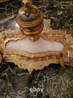 Bel Encrier Ancien En Bronze Et émail Cloisonné Époque XIX Ème S