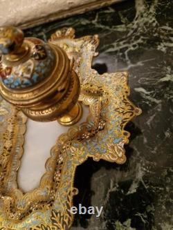 Bel Encrier Ancien En Bronze Et émail Cloisonné Époque XIX Ème S