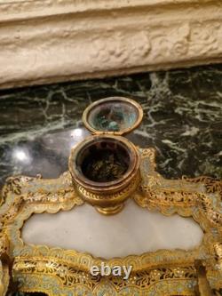 Bel Encrier Ancien En Bronze Et émail Cloisonné Époque XIX Ème S