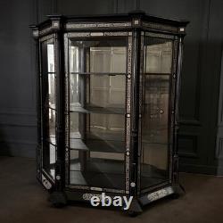 Bibliothèque XIXe Napoléon III incrustée de marqueterie décor d'arabesques L9500