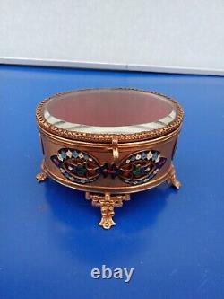 Boîte A Bijoux En Bronze Doré Cloisonné Et Verre Biseauté XIXe Napoléon III