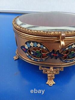 Boîte A Bijoux En Bronze Doré Cloisonné Et Verre Biseauté XIXe Napoléon III