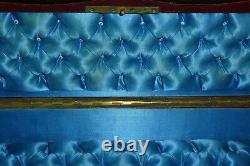 Boite A Eventail & Gants En Cuir De Style Napoleon III XIX Interieur Soie Bleue