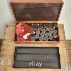 Boite à Couture Napoléon III en Marqueterie + Bobines Fil et Mètre en Nacre XIXe