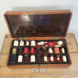 Boite à Couture Napoléon III en Marqueterie + Bobines Fil et Mètre en Nacre XIXe