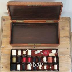 Boite à Couture Napoléon III en Marqueterie + Bobines Fil et Mètre en Nacre XIXe