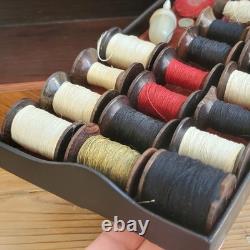 Boite à Couture Napoléon III en Marqueterie + Bobines Fil et Mètre en Nacre XIXe