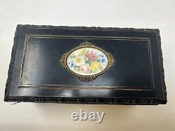 Boite a Thé Bois Noirci & Porcelaine Peinte Napoléon III XIX EME Antique Box
