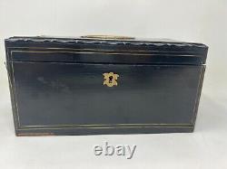 Boite a Thé Bois Noirci & Porcelaine Peinte Napoléon III XIX EME Antique Box