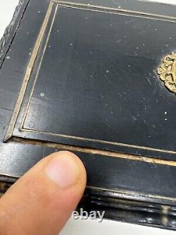 Boite a Thé Bois Noirci & Porcelaine Peinte Napoléon III XIX EME Antique Box