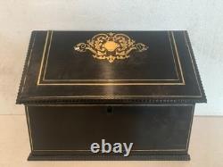 Boite a courrier Napoléon III en bois noir et marquèterie XIX siècle
