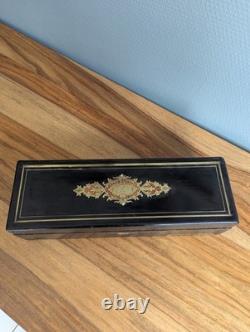 Boîte à gants Napoléon III marqueterie laiton nacre monogramme XIXe