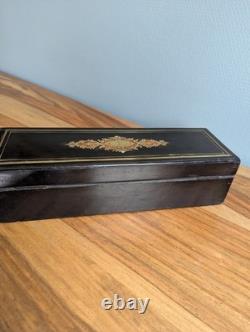Boîte à gants Napoléon III marqueterie laiton nacre monogramme XIXe