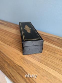 Boîte à gants Napoléon III marqueterie laiton nacre monogramme XIXe