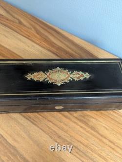Boîte à gants Napoléon III marqueterie laiton nacre monogramme XIXe