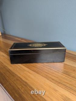 Boîte à gants Napoléon III poirier noirci monogramme CP laiton XIXe