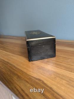 Boîte à gants Napoléon III poirier noirci monogramme CP laiton XIXe