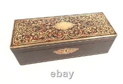 Boîte à gants marqueterie Boulle laiton doré bois noirci Napoléon III XIXè
