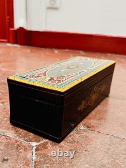 Boîte à gants marqueterie Boulle laiton doré bois noirci Napoléon III XIXè