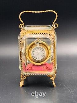 Boîte à montre de gousset Napoléon III fin XIXe verre & laiton doré