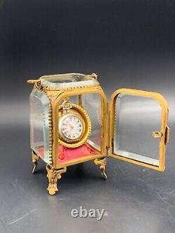 Boîte à montre de gousset Napoléon III fin XIXe verre & laiton doré