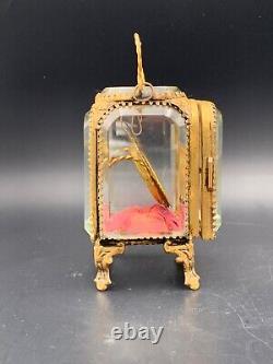 Boîte à montre de gousset Napoléon III fin XIXe verre & laiton doré