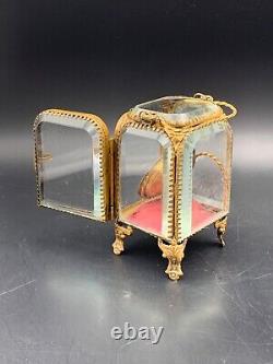 Boîte à montre de gousset Napoléon III fin XIXe verre & laiton doré