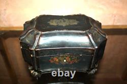 Boite coffret à thé laque de Chine XIXè PIEDS PATTES DE LIONS Napoléon III