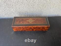 Boîte marqueterie ronce noyer bois noirci laiton Napoléon III XIXè