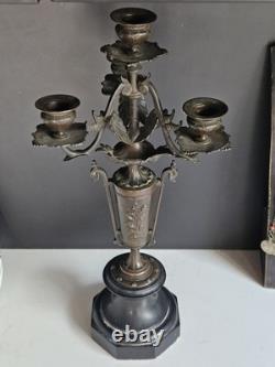 Bougeoir Chandelier XIX Napoleon III bronze Marbre Noir Pied Douche Candelabre